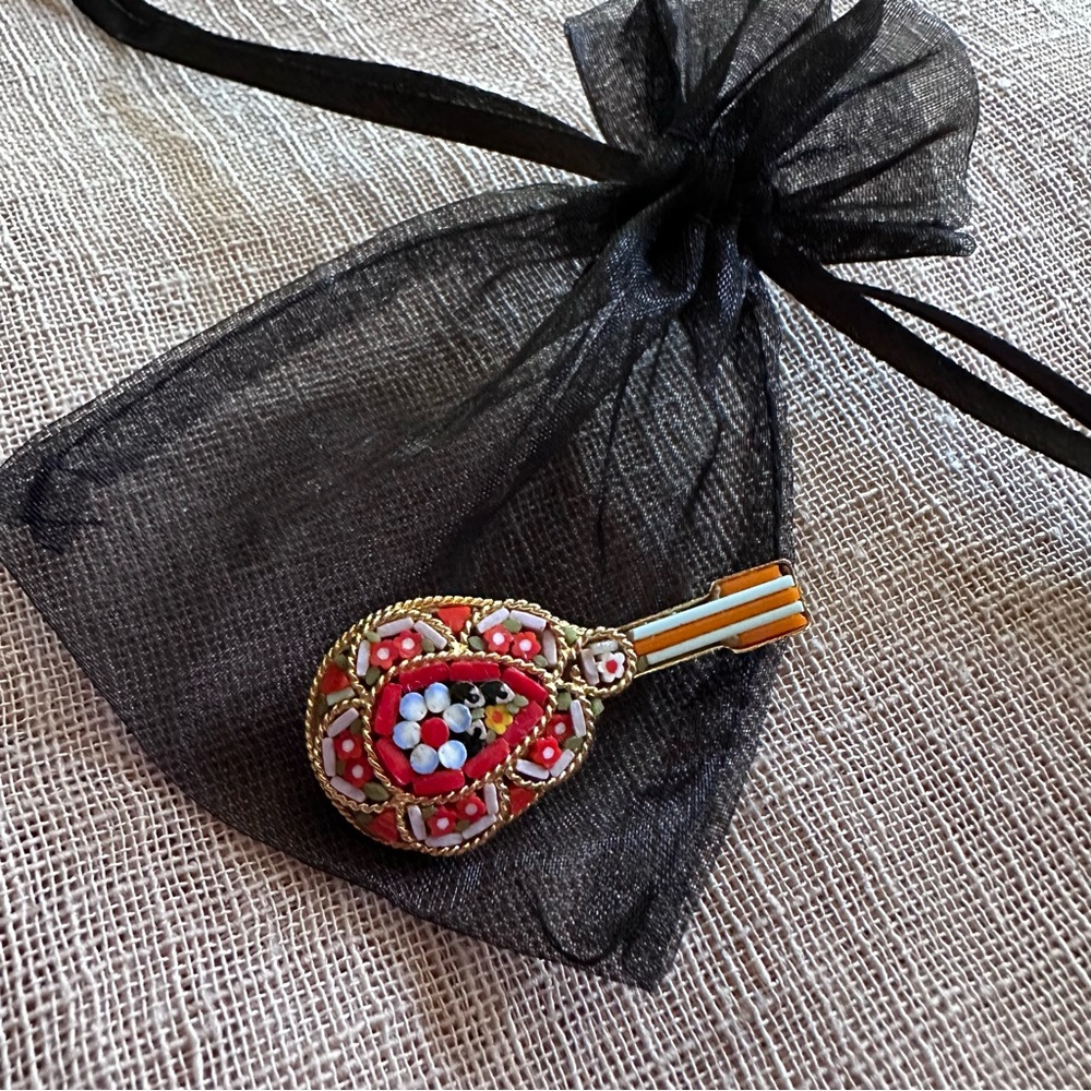 Vintage Micro Mosaic Mandolin Broach Pin - Picture 6 of 6